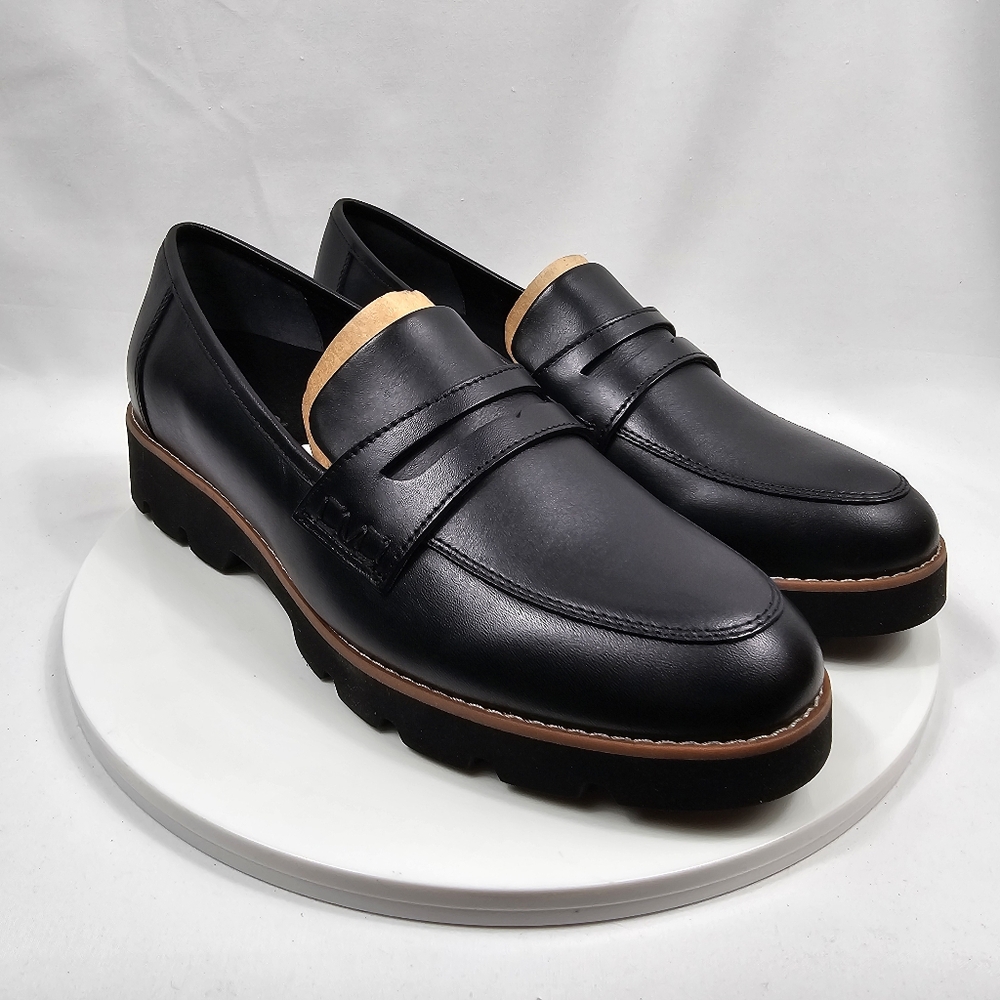 NIB Vionic Cheryl II Loafers Size 10 Black Leather Lug Sole Comfort Slip On - Picture 2 of 14